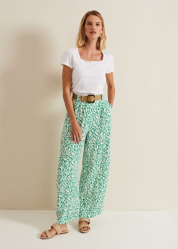 Phase Eight Nylah Printed Wide Legs Trousers Green Australia | EP2641390